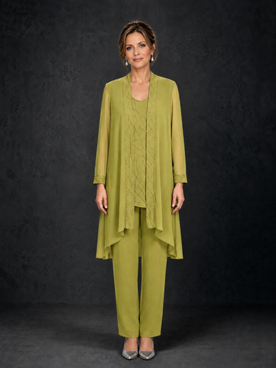 BOLODOO Chartreuse 3-Piece Beaded Chiffon Duster Jacket Pant Suit - Chartreuse - Chartreuse_01