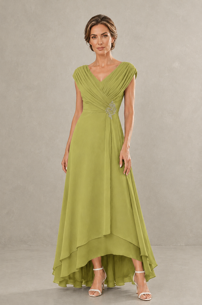 BOLODOO Chartreuse V-Neck High-Low Mother of the Bride Dress - Chartreuse - Chartreuse_01