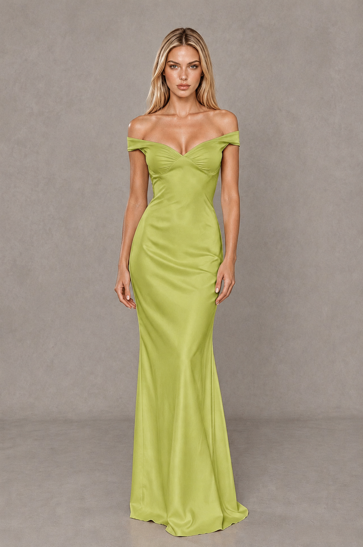 BOLODOO Chartreuse Off-Shoulder Open-Back Satin Evening Gown - Chartreuse - Chartreuse_01