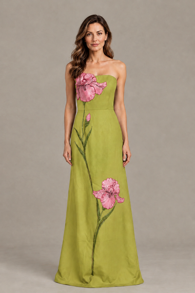 BOLODOO Chartreuse Strapless Floral Mother of the Bride Gown - Chartreuse - Chartreuse_01