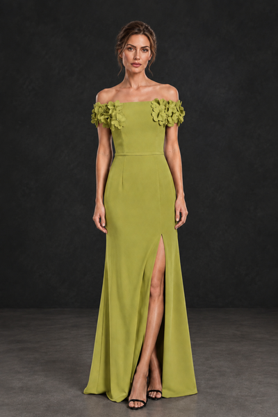 BOLODOO Chartreuse Off-the-Shoulder Mother of the Bride Dress with Floral Appliques - Chartreuse - Chartreuse_01