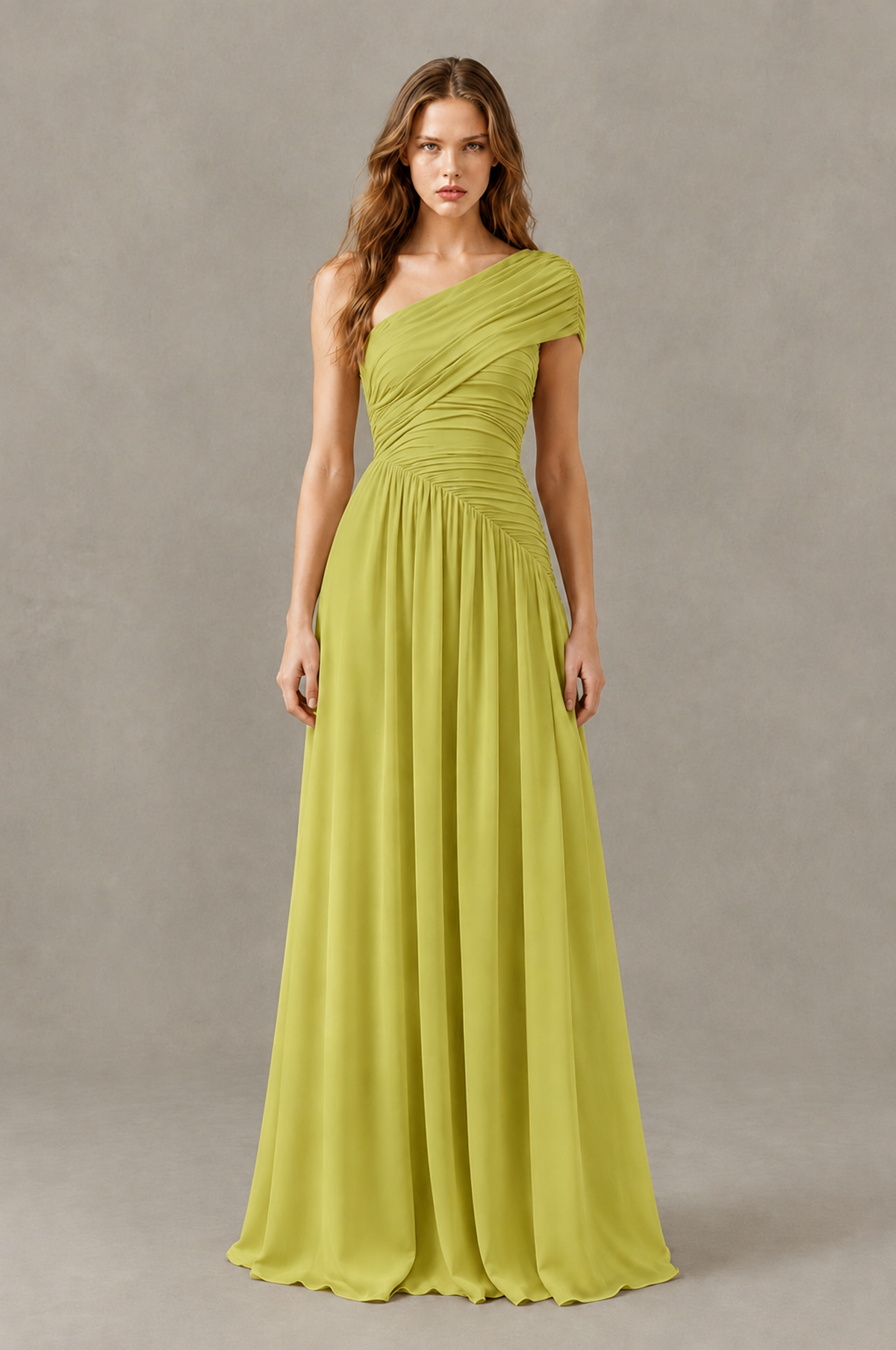 BOLODOO Chartreuse One-Shoulder Ruched Floor-Length Bridesmaid Dress - Chartreuse - Chartreuse_01