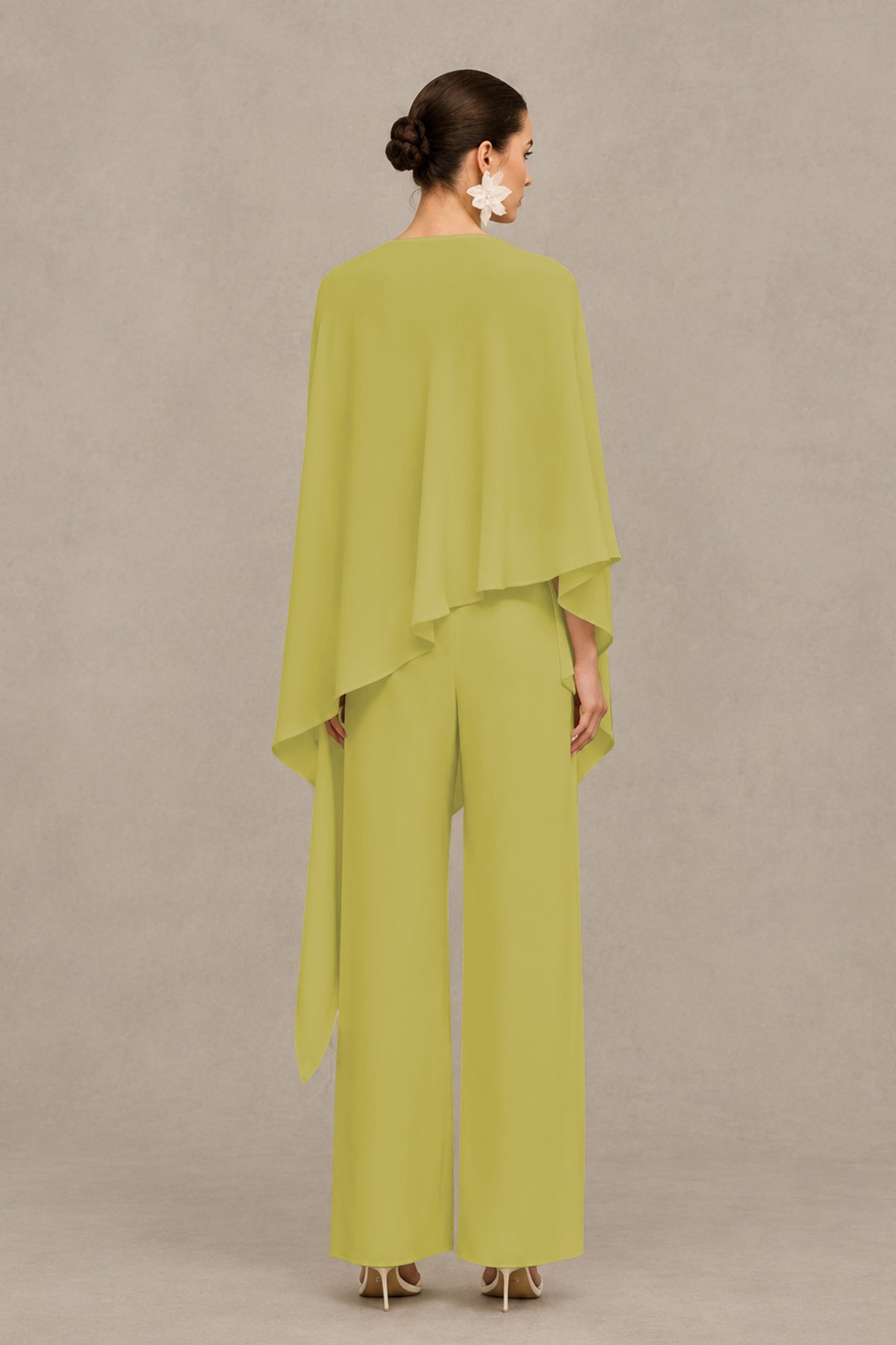 BOLODOO Chartreuse Cape Sleeve Wide-Leg Formal Pantsuit - Chartreuse - Chartreuse_02