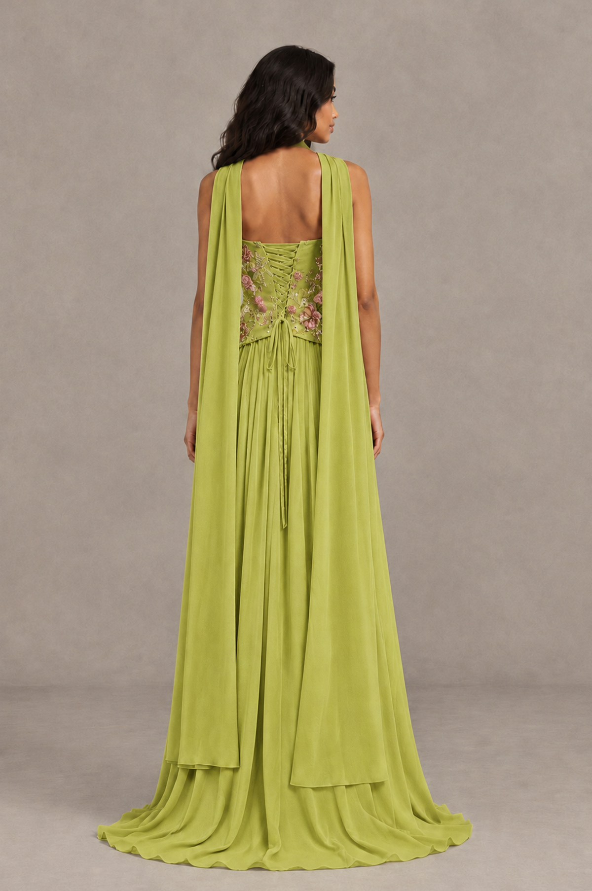 BOLODOO Chartreuse Strapless Beaded Floral Corset Chiffon Maxi Gown – Open Back Prom & Formal Evening Dress - Chartreuse - Chartreuse_02