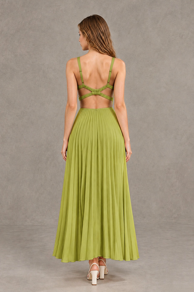 BOLODOO Chartreuse V-Neck Pleated Open-Back Maxi Dress - Chartreuse - Chartreuse_02