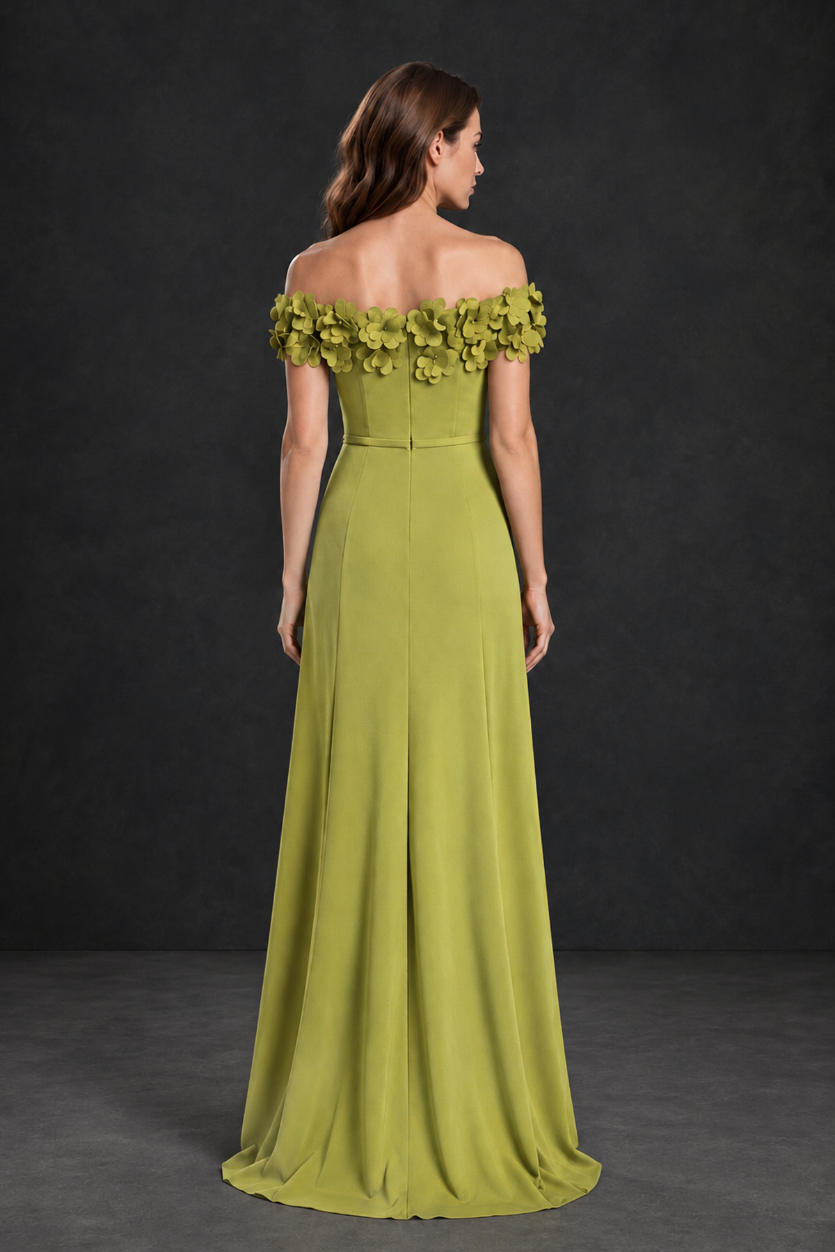 BOLODOO Chartreuse Off-the-Shoulder Mother of the Bride Dress with Floral Appliques - Chartreuse - Chartreuse_02