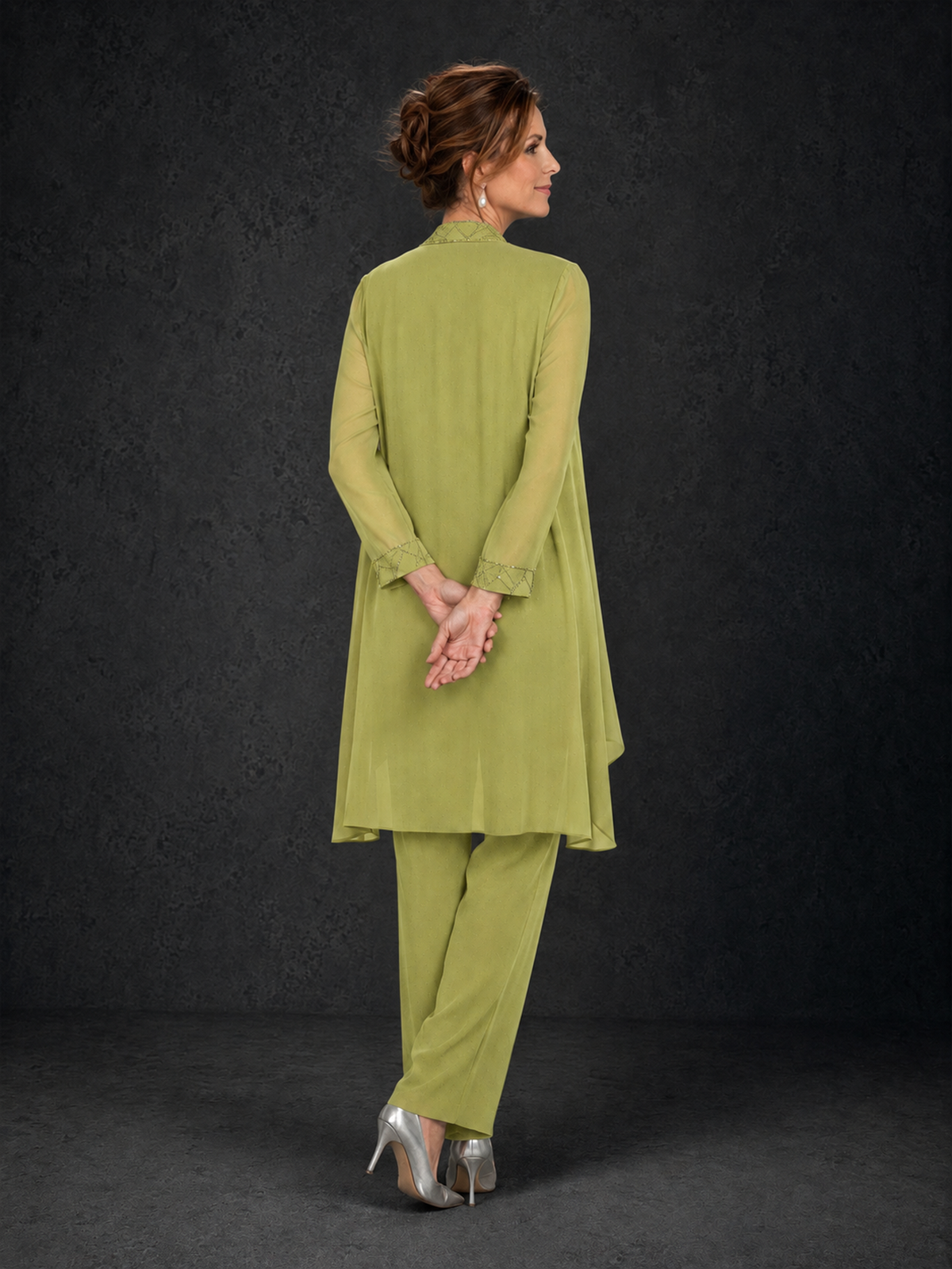 BOLODOO Chartreuse 3-Piece Beaded Chiffon Duster Jacket Pant Suit - Chartreuse - Chartreuse_02
