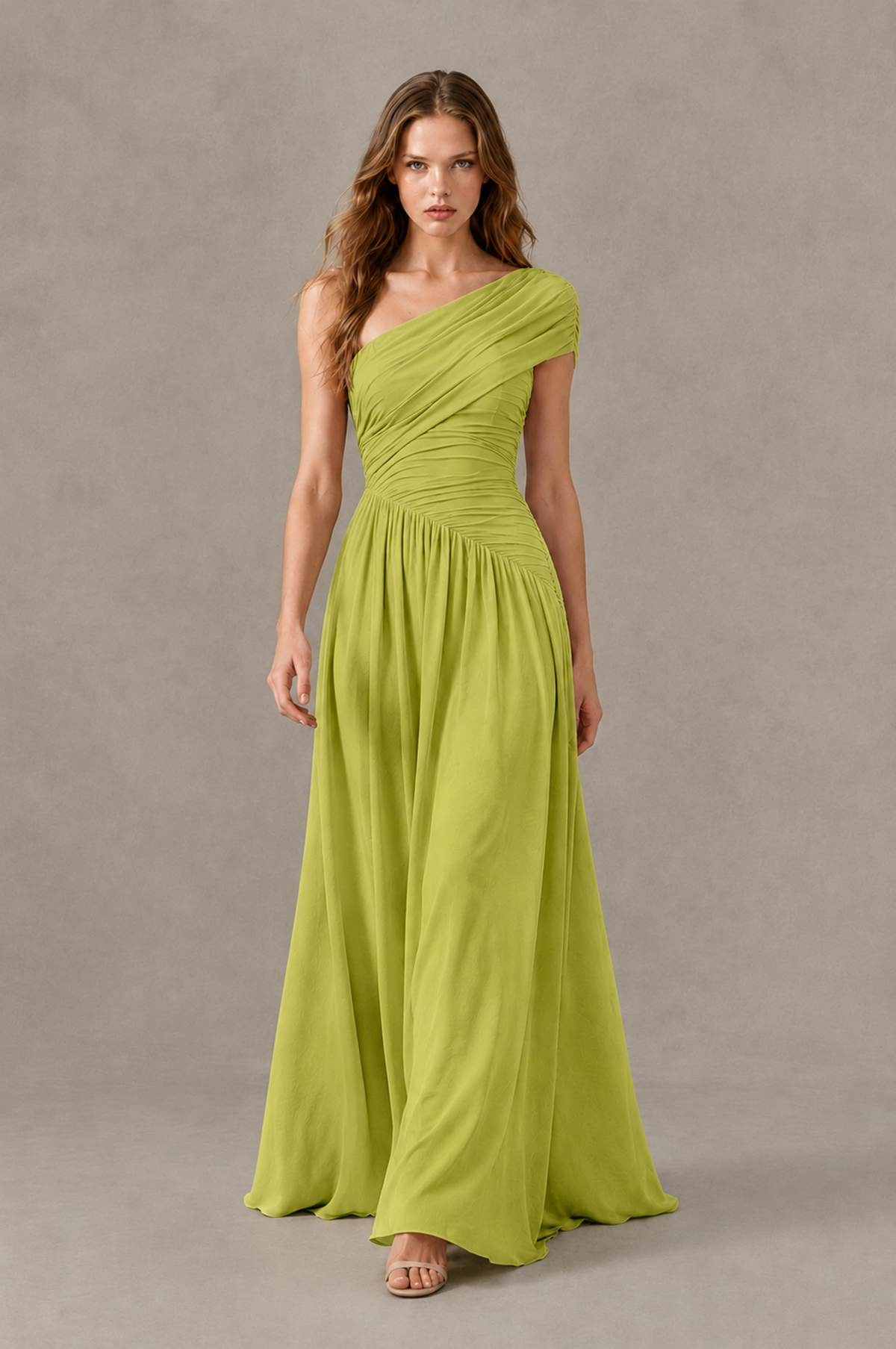 BOLODOO Chartreuse One-Shoulder Ruched Floor-Length Bridesmaid Dress - Chartreuse - Chartreuse_03