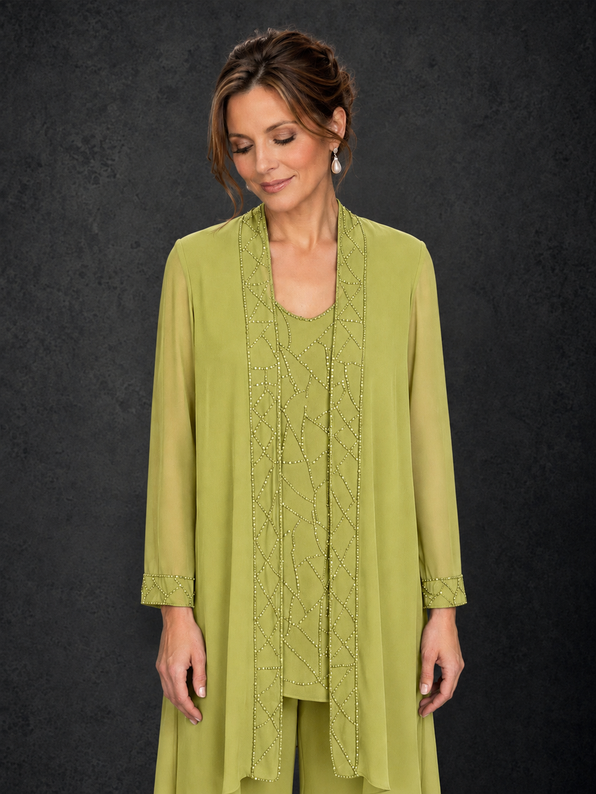 BOLODOO Chartreuse 3-Piece Beaded Chiffon Duster Jacket Pant Suit - Chartreuse - Chartreuse_03