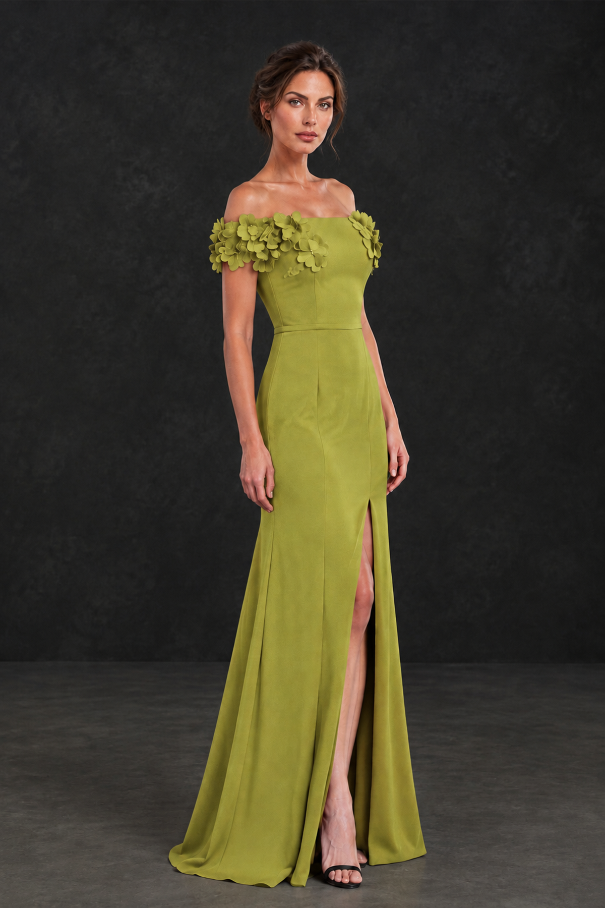BOLODOO Chartreuse Off-the-Shoulder Mother of the Bride Dress with Floral Appliques - Chartreuse - Chartreuse_03