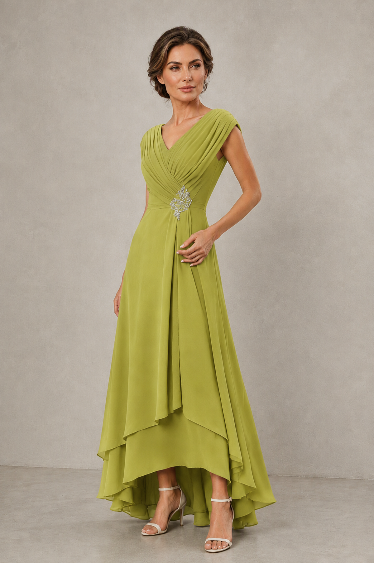BOLODOO Chartreuse V-Neck High-Low Mother of the Bride Dress - Chartreuse - Chartreuse_03
