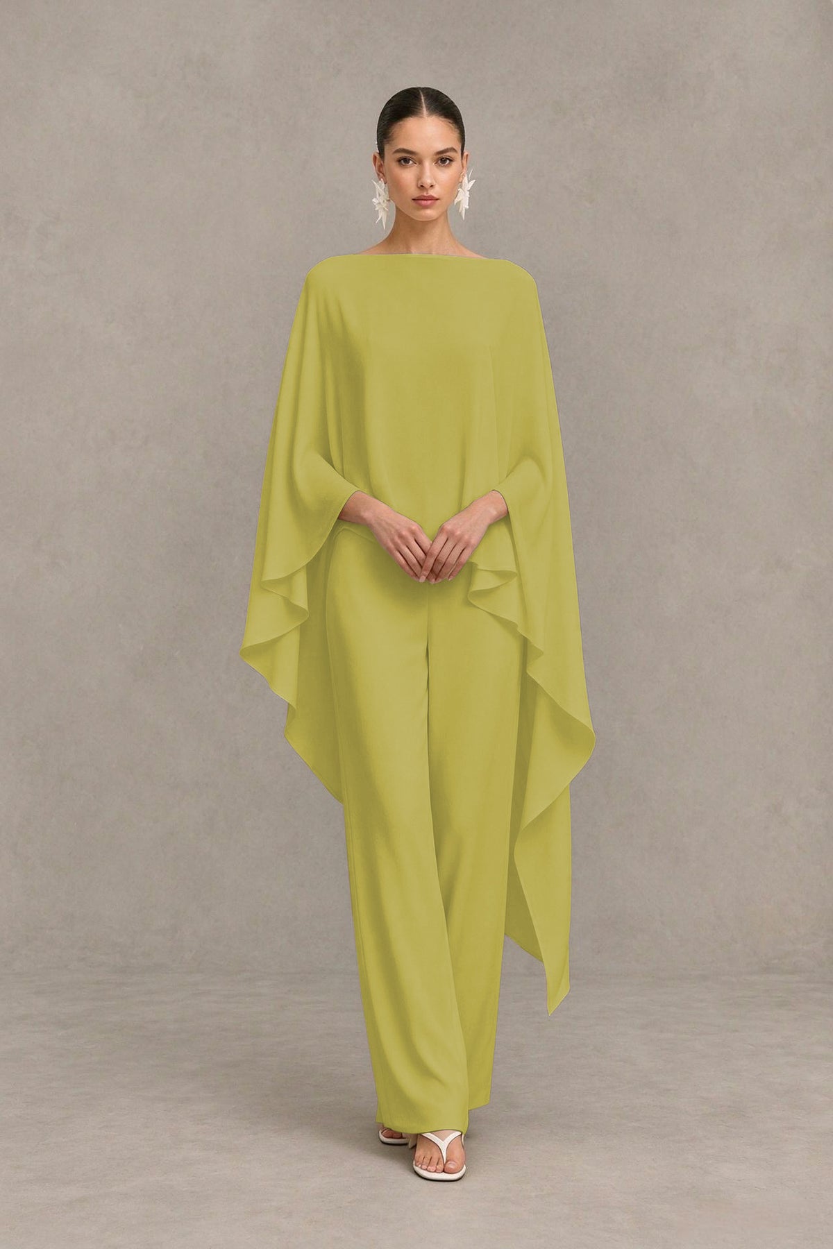 BOLODOO Chartreuse Cape Sleeve Wide-Leg Formal Pantsuit - Chartreuse - Chartreuse_04