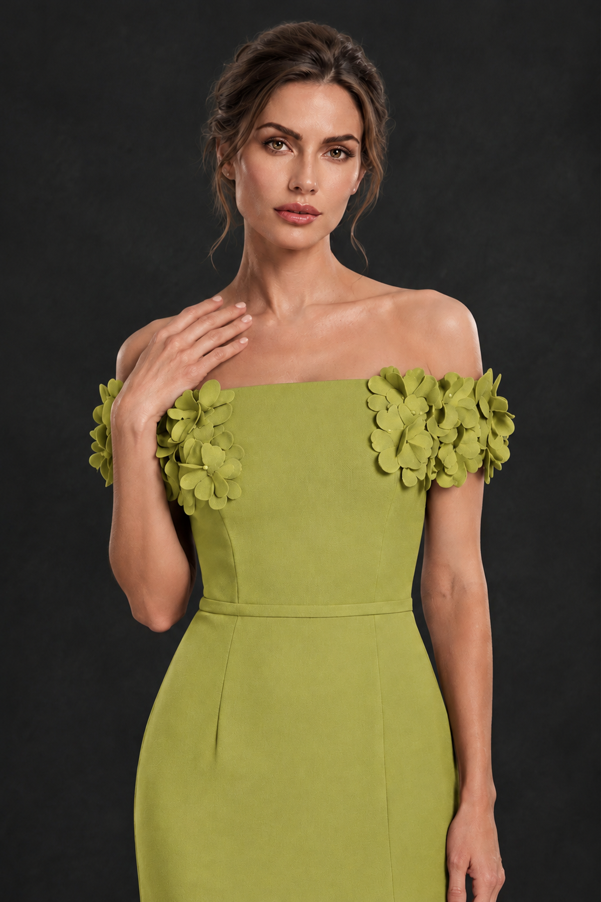 BOLODOO Chartreuse Off-the-Shoulder Mother of the Bride Dress with Floral Appliques - Chartreuse - Chartreuse_04
