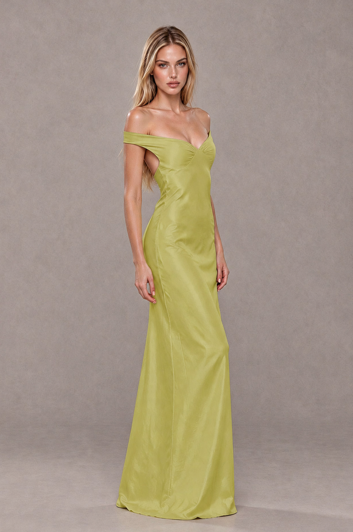 BOLODOO Chartreuse Off-Shoulder Open-Back Satin Evening Gown - Chartreuse - Chartreuse_04