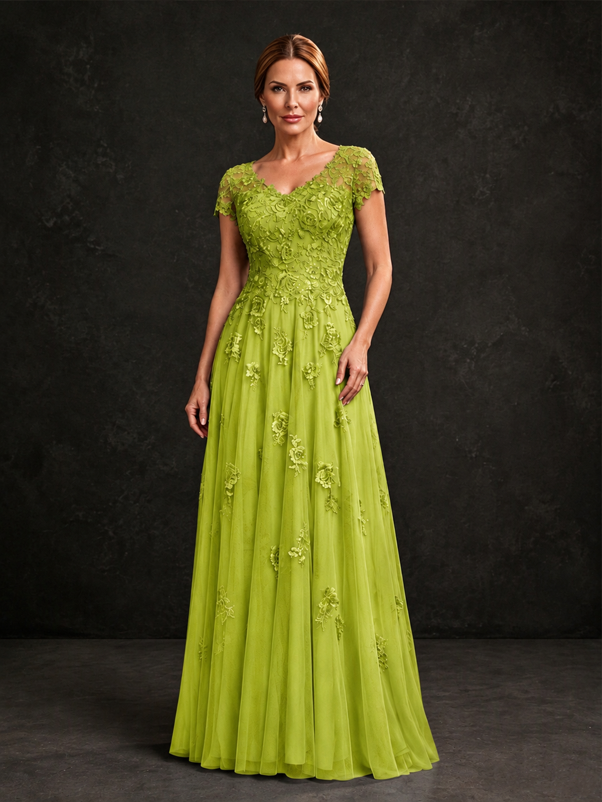 BOLODOO Chartreuse Cap Sleeve Lace Appliqué A-Line Formal Gown | Mother of the Bride Dress - Chartreuse - Chartreuse_1
