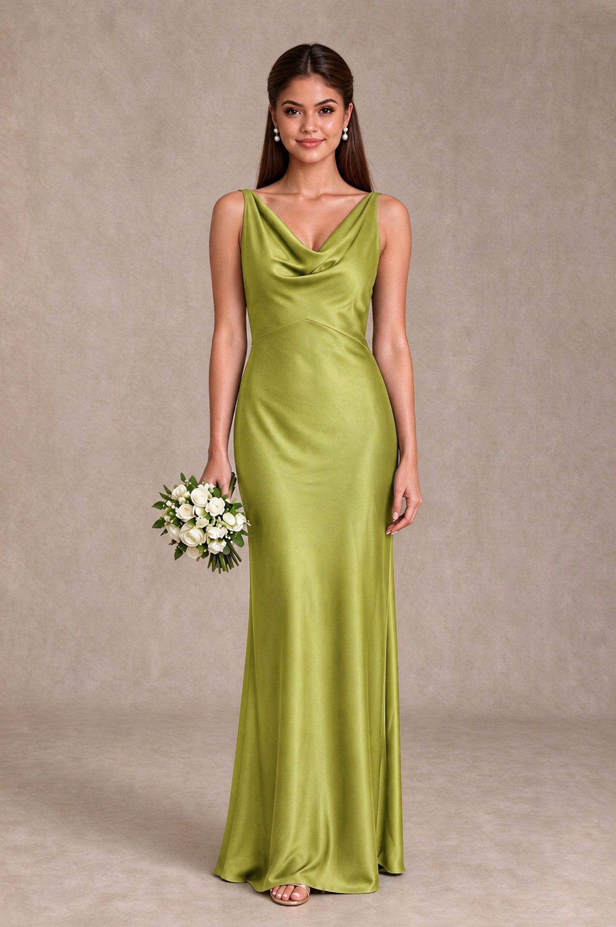 BOLODOO Chartreuse Cowl Neck Open Back Satin Bridesmaid Dress - Chartreuse - Chartreuse_1