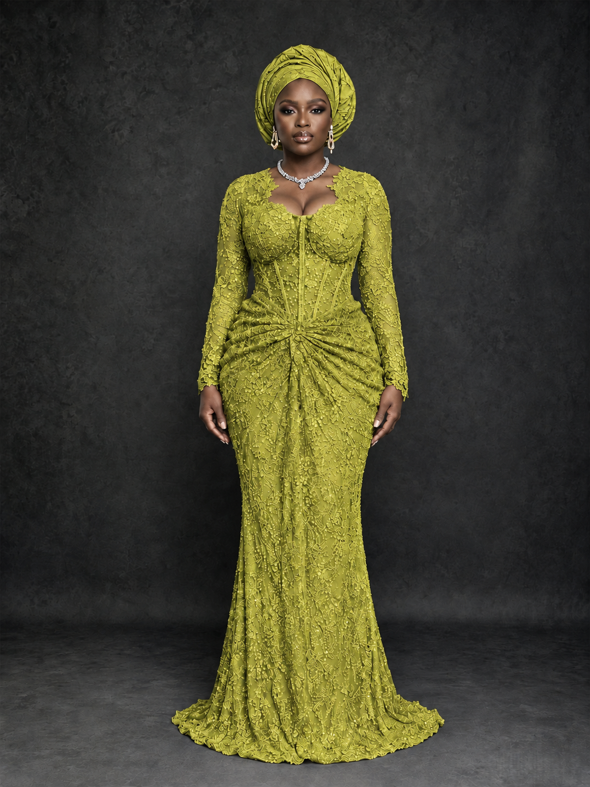 BOLODOO Chartreuse Beaded Lace Long Sleeve Mermaid Gown Sweetheart | Mother of the Bride - Chartreuse - Chartreuse_1