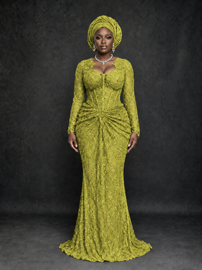 BOLODOO Chartreuse Beaded Lace Long Sleeve Mermaid Gown Sweetheart | Mother of the Bride - Chartreuse - Chartreuse_1