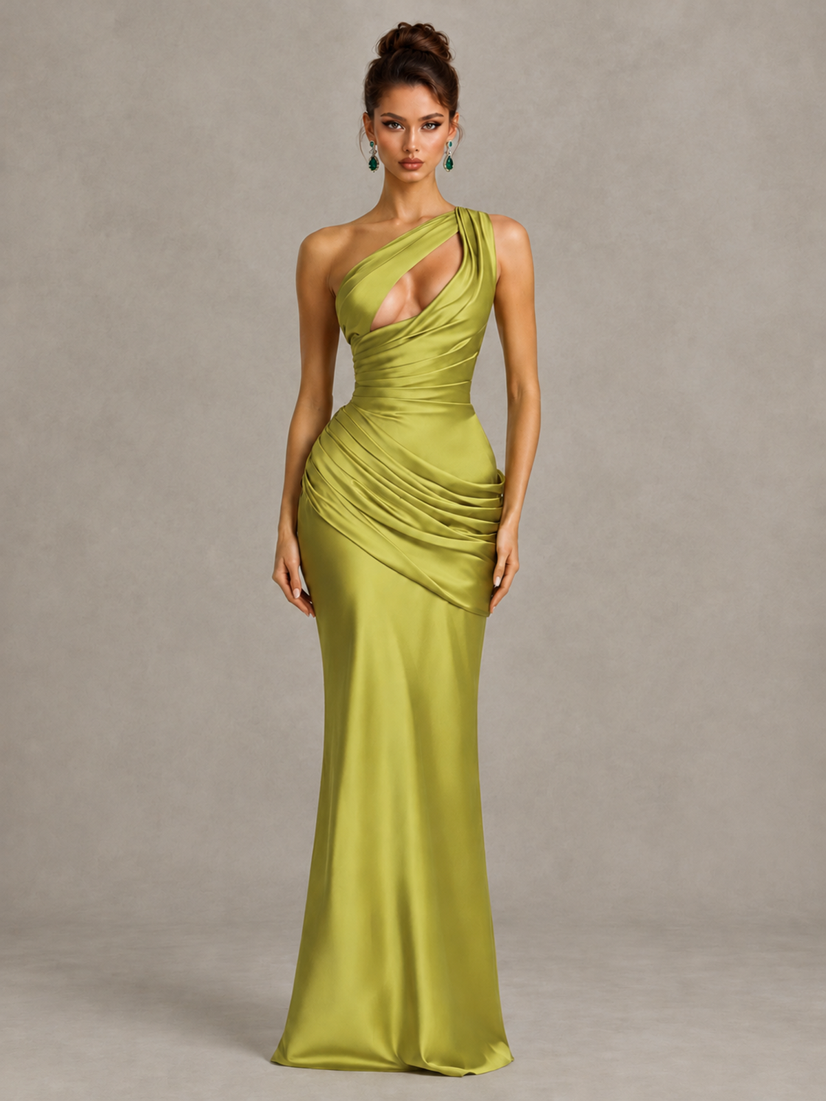 BOLODOO Chartreuse One-Shoulder Cutout Satin Mermaid Prom Dress - Chartreuse - Chartreuse_1