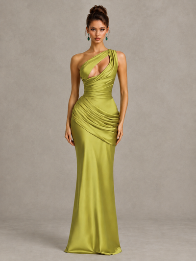 BOLODOO Chartreuse One-Shoulder Cutout Satin Mermaid Prom Dress - Chartreuse - Chartreuse_1