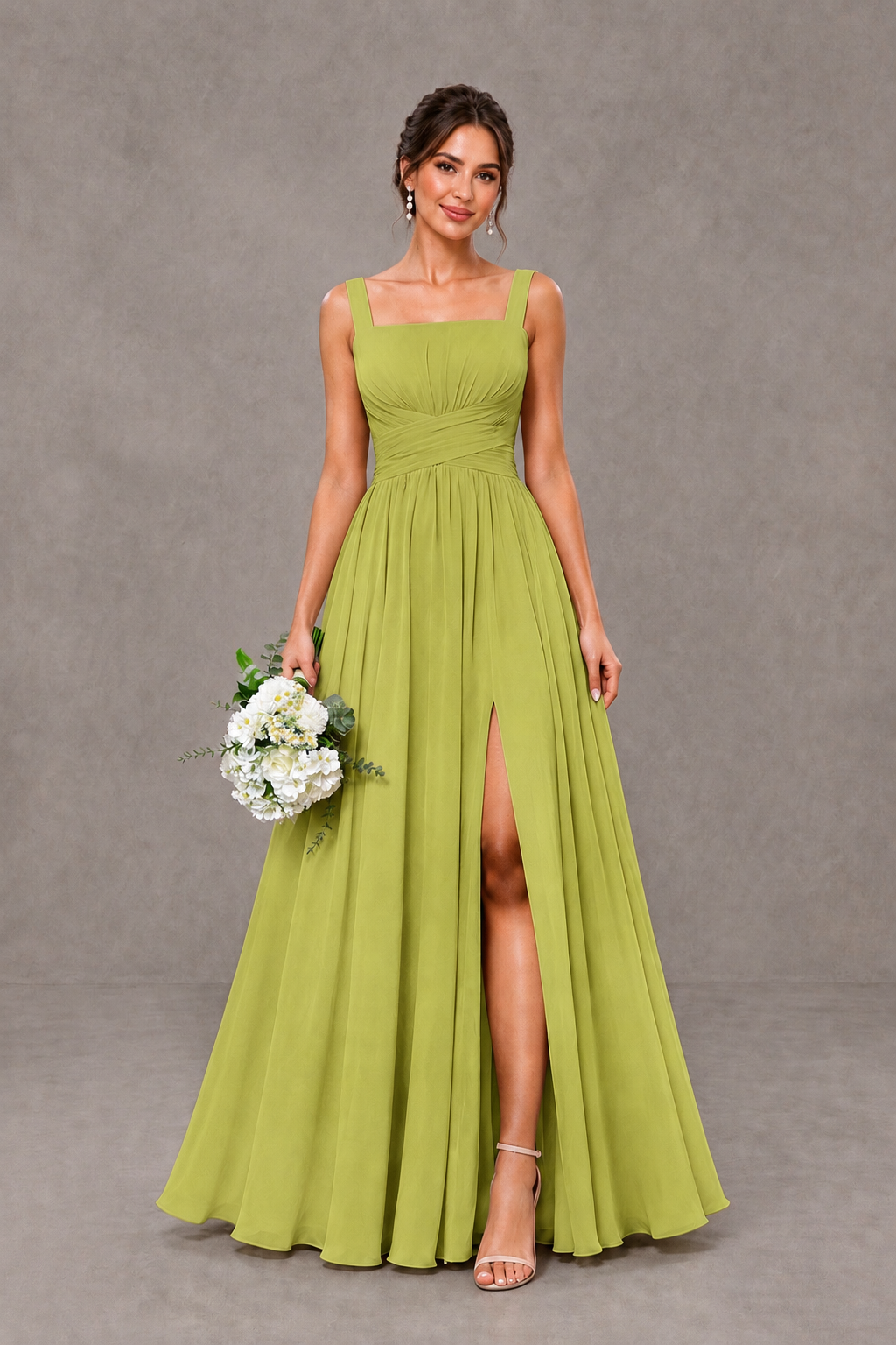 BOLODOO Chartreuse Square Neck A-Line Bridesmaid Dress with Slit - Chartreuse - Chartreuse_1