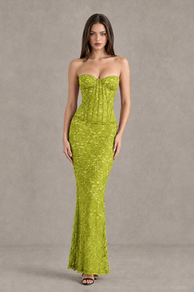 BOLODOO Chartreuse Strapless Lace Corset Wedding Guest Dress - Chartreuse - Chartreuse_1