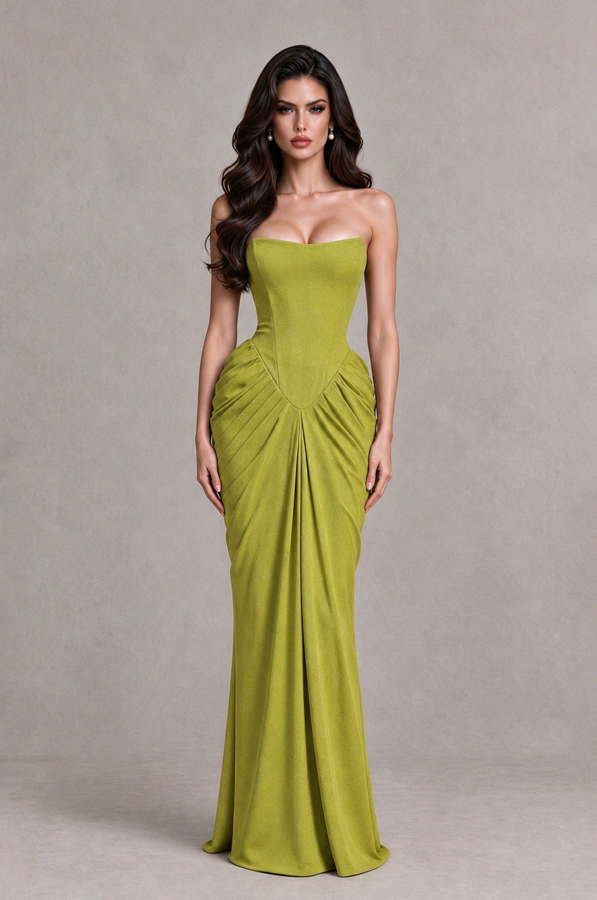 BOLODOO Chartreuse Strapless Ruched Corset Evening Gown - Chartreuse - Chartreuse_1