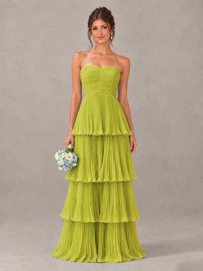 BOLODOO Chartreuse Strapless Tiered Pleated Bridesmaid Dress - Chartreuse - Chartreuse_1