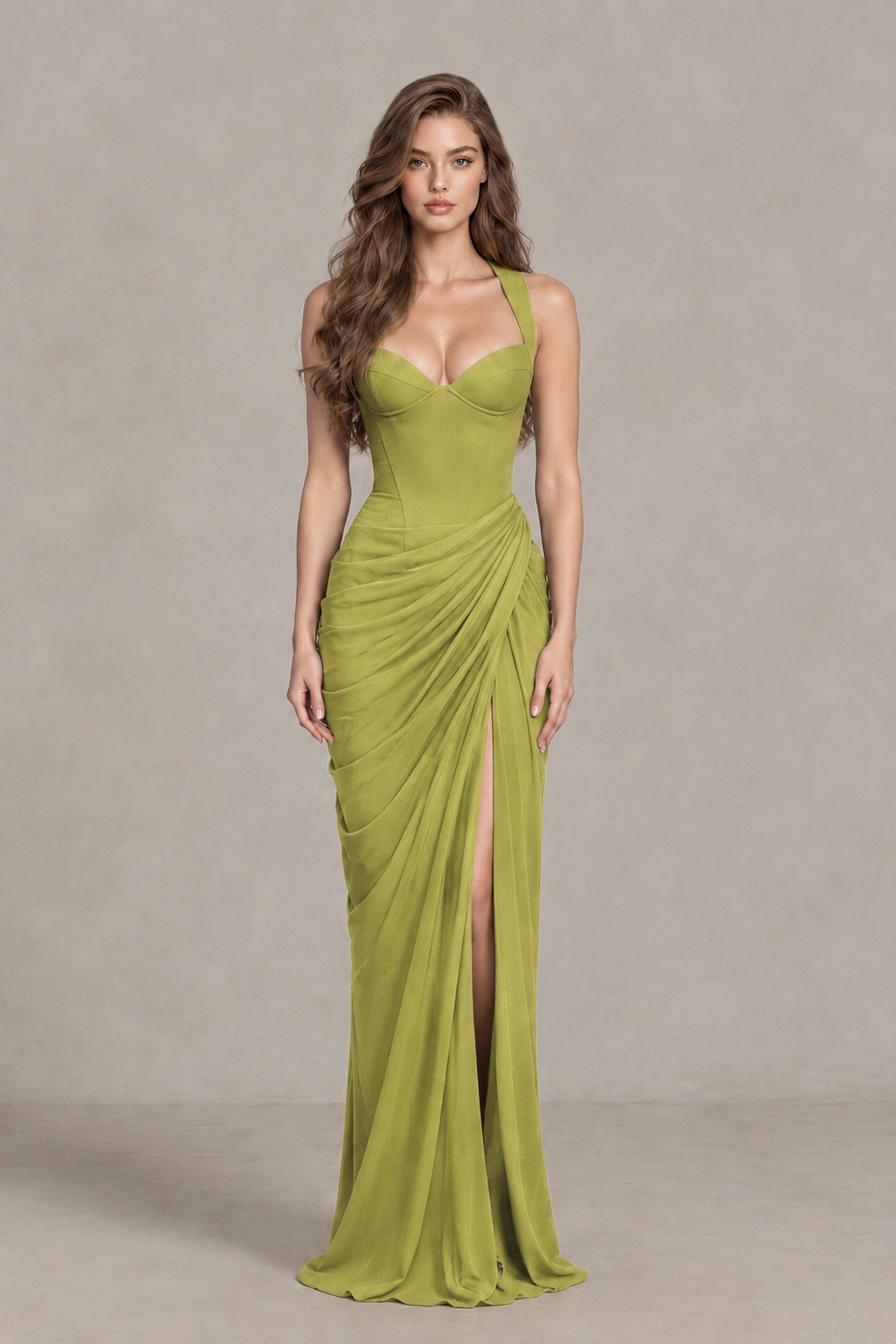 BOLODOO Chartreuse Sweetheart Maxi Dress with High Slit - Chartreuse - Chartreuse_1