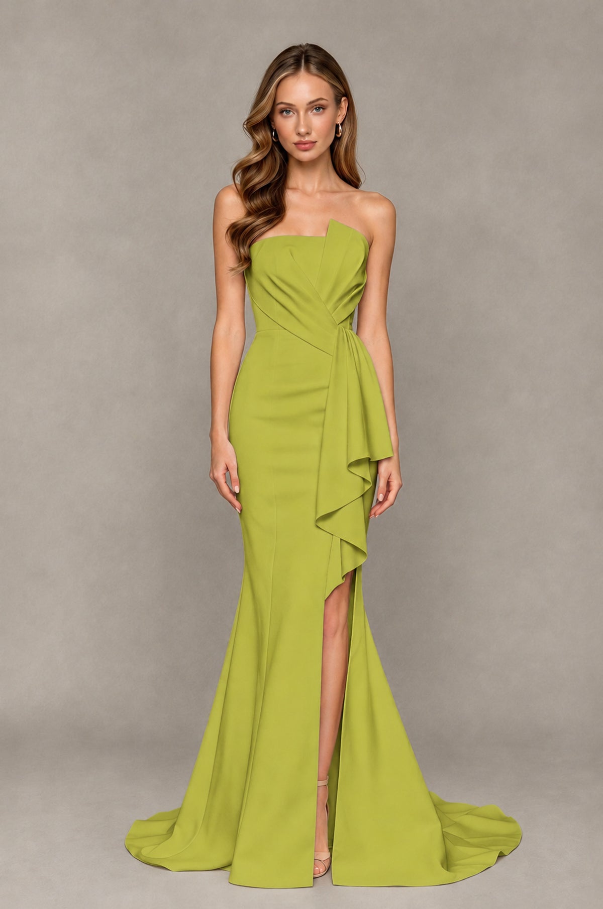 BOLODOO Chartreuse Strapless Mermaid Evening Dress with Ruffle Slit and Train - Chartreuse - Chartreuse_1