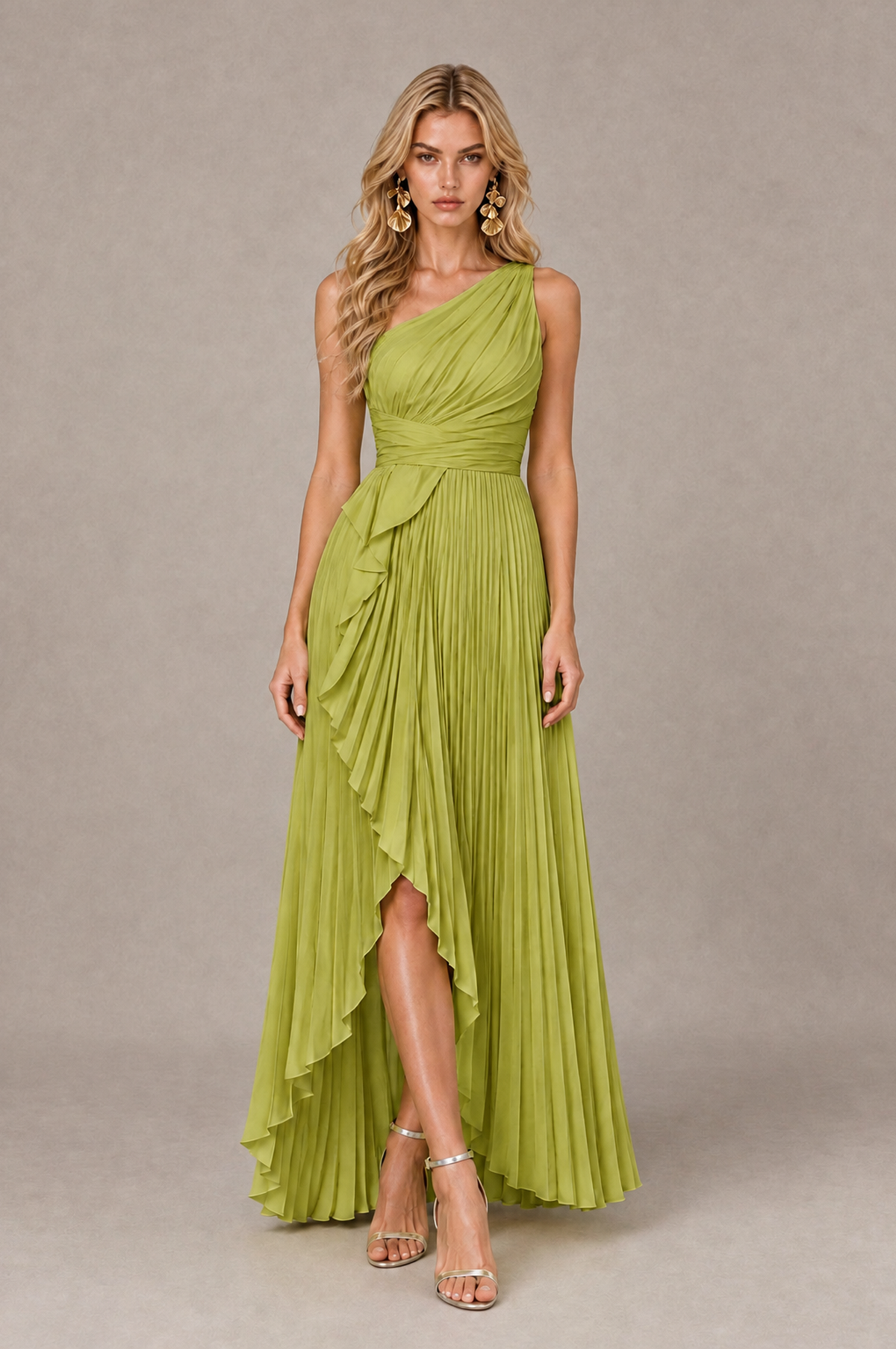 BOLODOO Chartreuse One-Shoulder High-Low Ruffle Maxi Dress - Chartreuse - Chartreuse_1