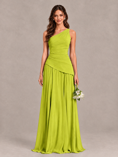 BOLODOO Chartreuse One-Shoulder Lace-Up Back Bridesmaid Dress - Chartreuse - Chartreuse_1