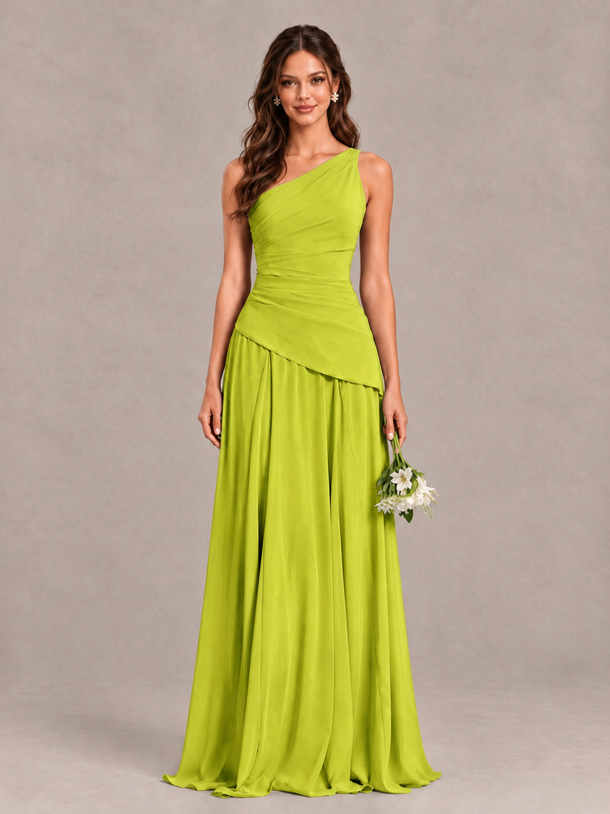 BOLODOO Chartreuse One-Shoulder Lace-Up Back Bridesmaid Dress - Chartreuse - Chartreuse_1