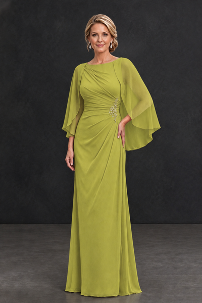 BOLODOO Chartreuse Cape Sleeve Mother of the Bride Dress with Ruched Waist - Chartreuse - Chartreuse_1