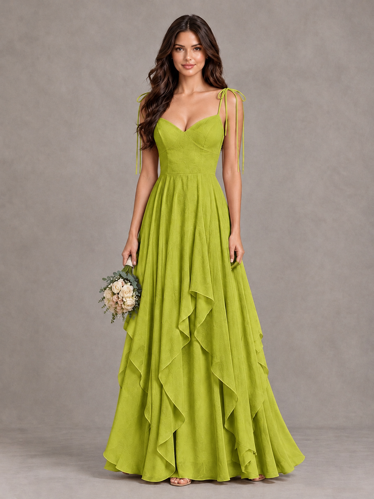 BOLODOO Chartreuse Tie-Strap Ruffle A-Line Bridesmaid Dress - Chartreuse - Chartreuse_1