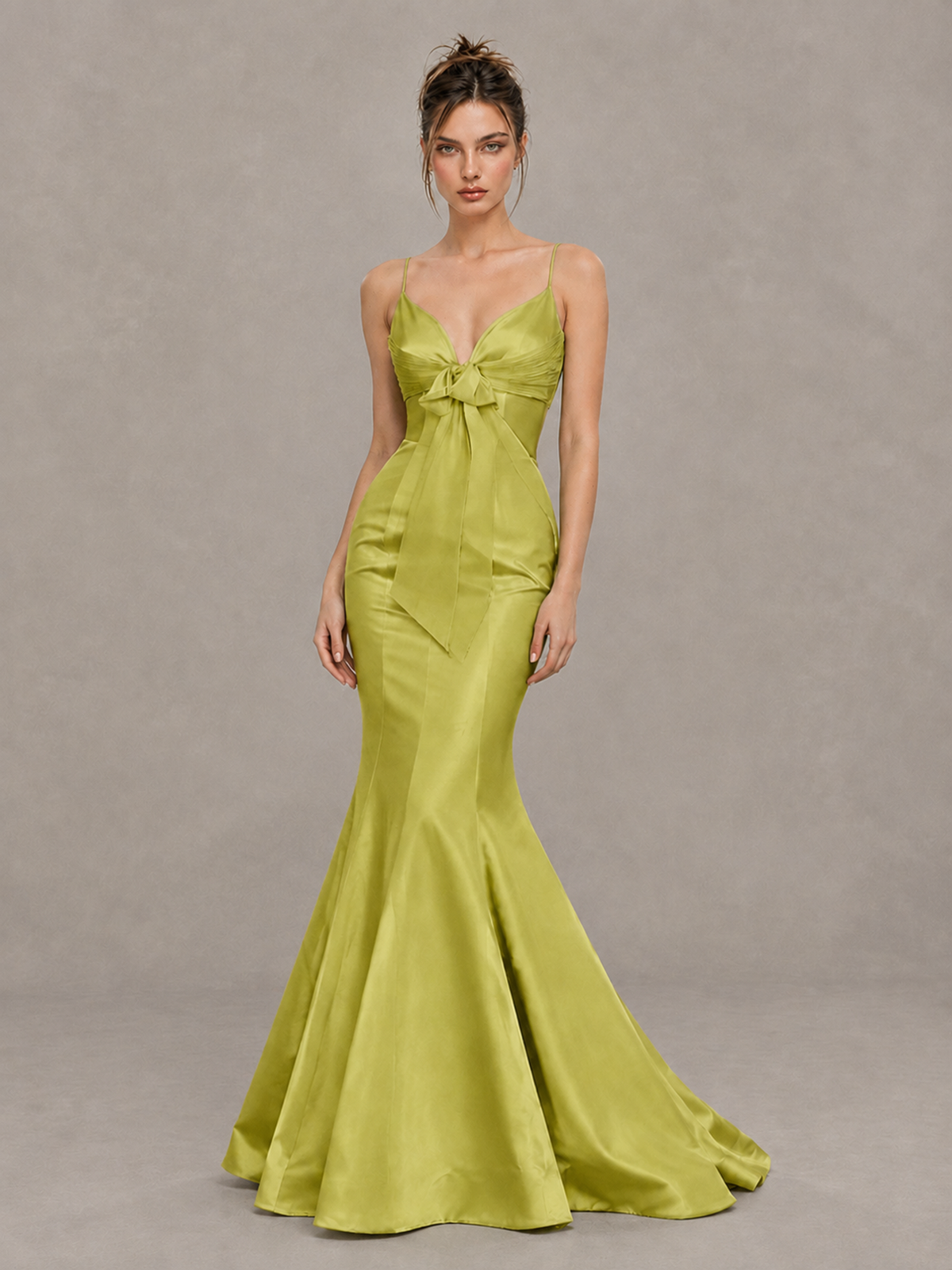 BOLODOO Chartreuse Satin-Look Mermaid Prom Dress with Bow - Chartreuse - Chartreuse_1
