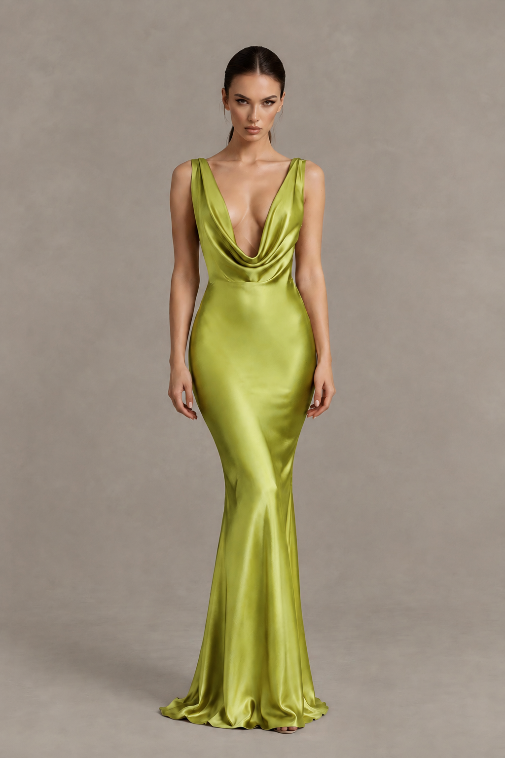 BOLODOO Chartreuse Cowl Neck Backless Satin Mermaid Evening Dress - Chartreuse - Chartreuse_1