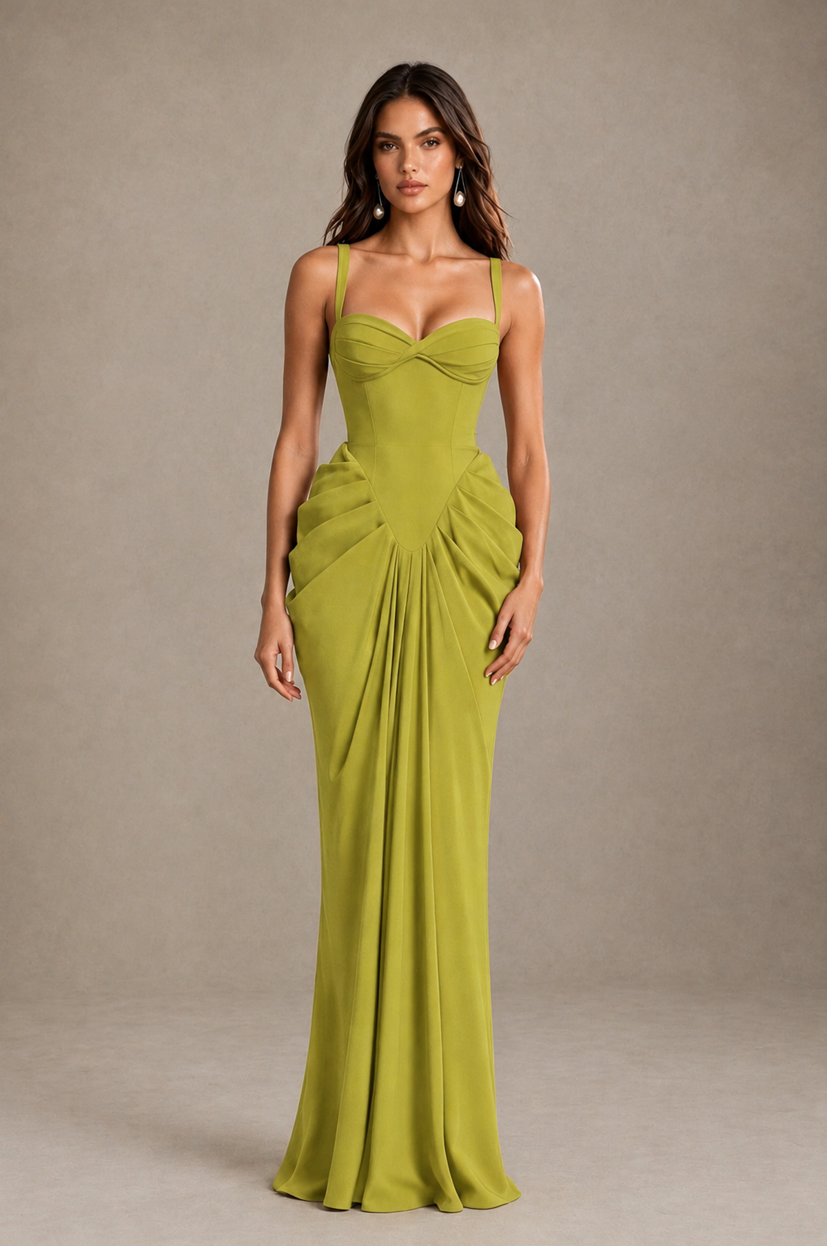 BOLODOO Chartreuse Sweetheart Ruched Lace-Up Back Evening Gown - Chartreuse - Chartreuse_1
