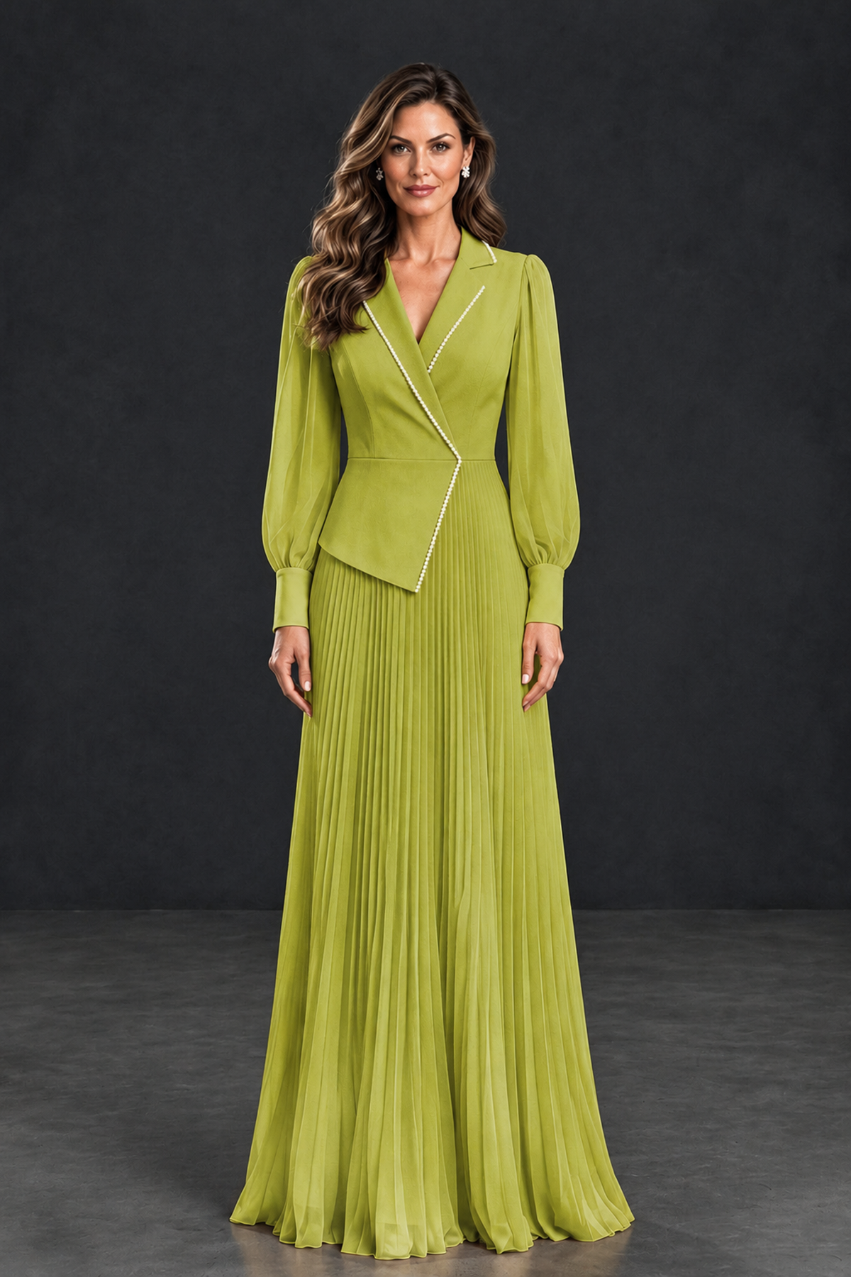 BOLODOO Chartreuse Long Sleeve Pleated Mother of the Bride Dress - Chartreuse - Chartreuse_1