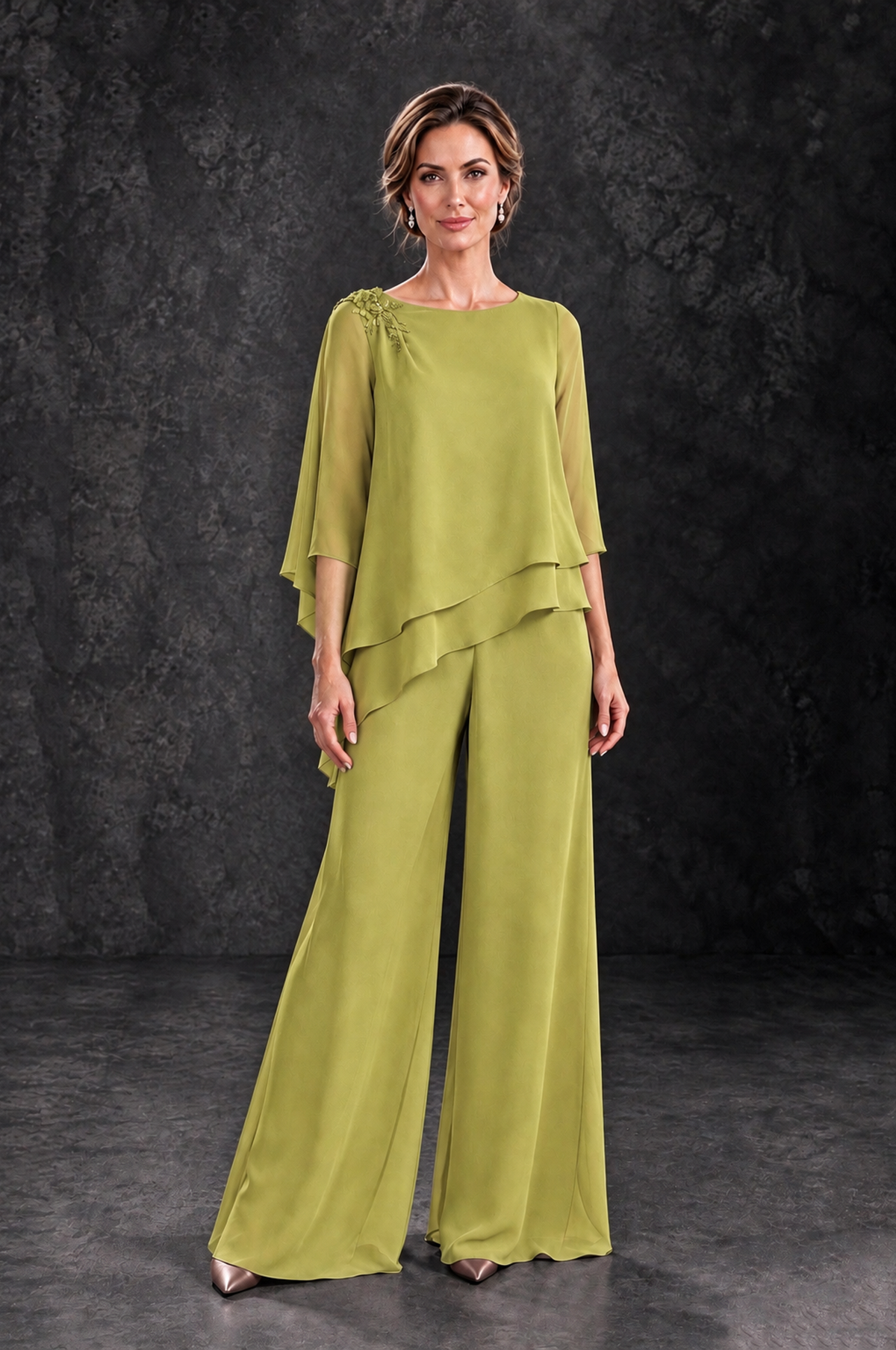 BOLODOO Chartreuse Layered Wide-Leg Mother of the Bride Pant Suit - Chartreuse - Chartreuse_1