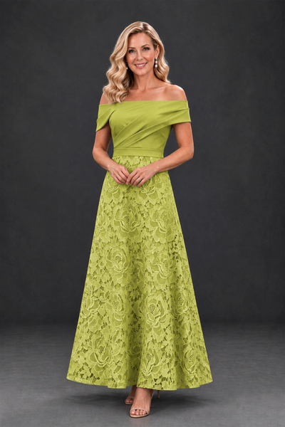 BOLODOO Chartreuse Off-the-Shoulder Floral A-Line Mother of the Bride Dress - Chartreuse - Chartreuse_1