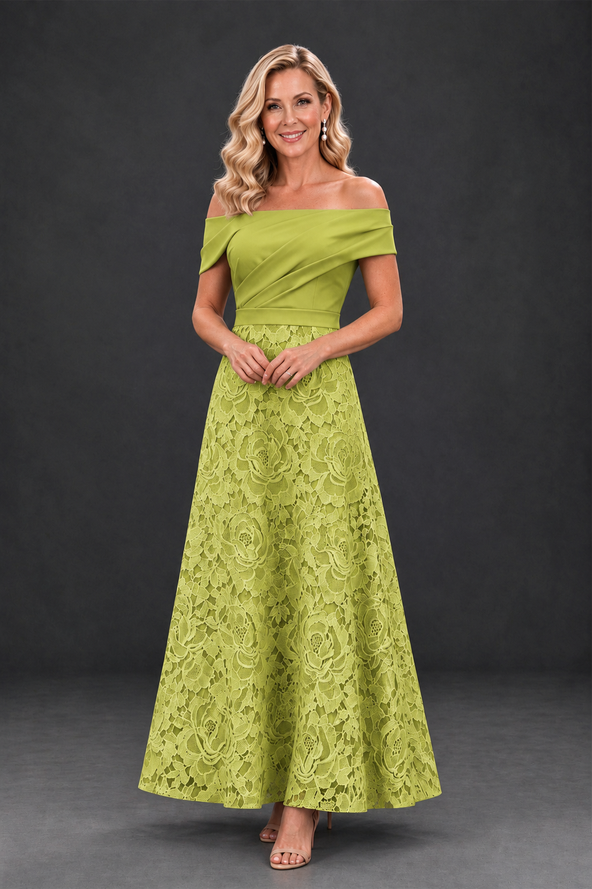 BOLODOO Chartreuse Off-the-Shoulder Floral A-Line Mother of the Bride Dress - Chartreuse - Chartreuse_1