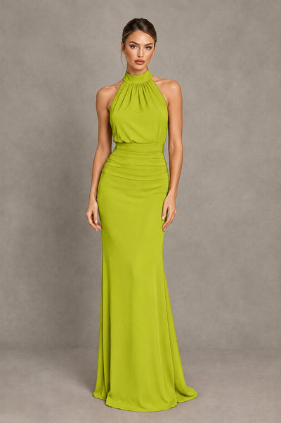 BOLODOO Chartreuse Chiffon Halter Maxi Formal Wedding Guest Dress - Chartreuse - Chartreuse_1