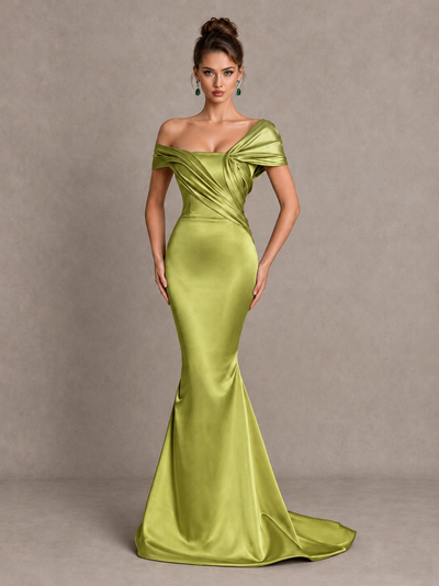 BOLODOO Chartreuse Off-Shoulder Satin Mermaid Prom Dress - Chartreuse - Chartreuse_1