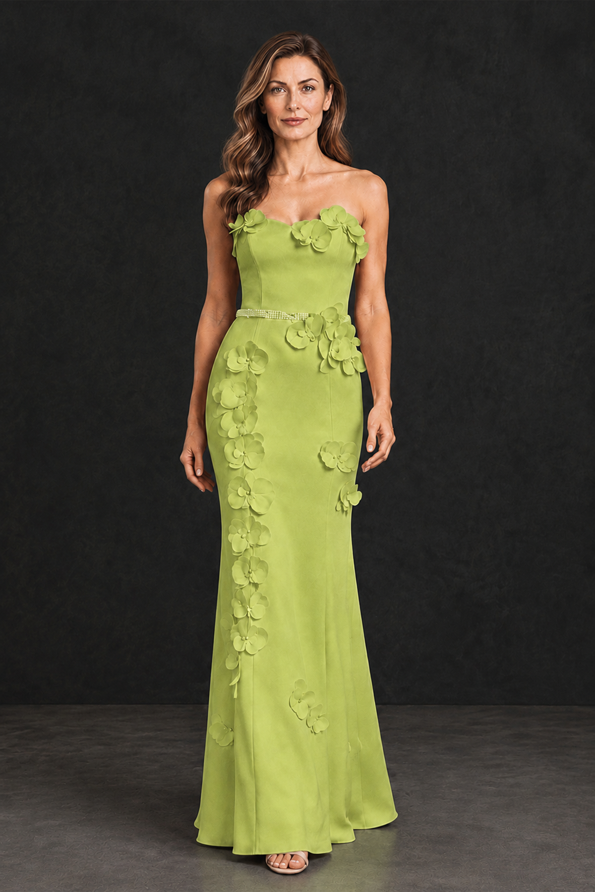 BOLODOO Chartreuse Strapless Mother of the Bride Dress with 3D Floral Appliques - Chartreuse - Chartreuse_1