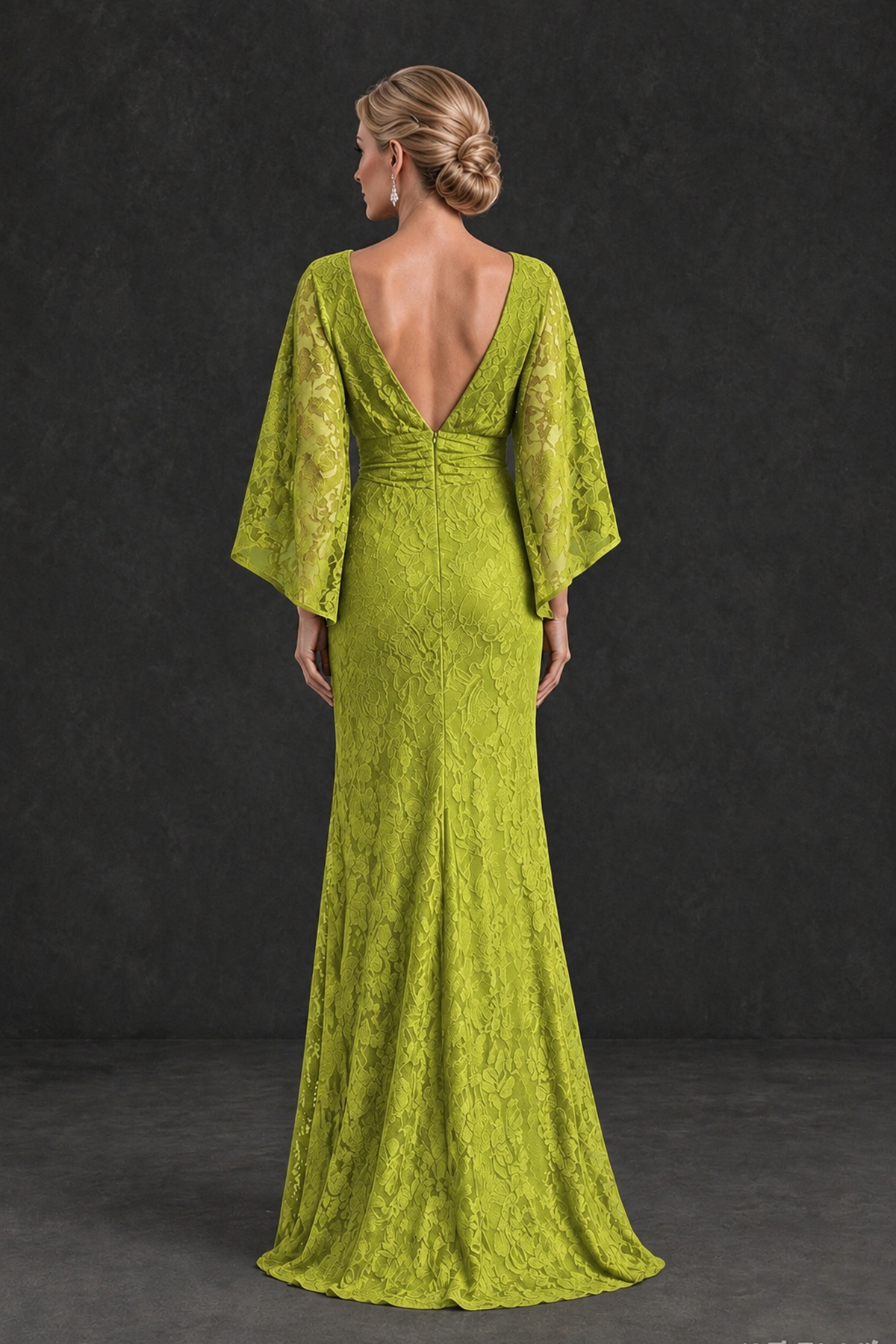 BOLODOO Chartreuse Lace Flutter Sleeve Mother of the Bride Dress - Chartreuse - Chartreuse_2
