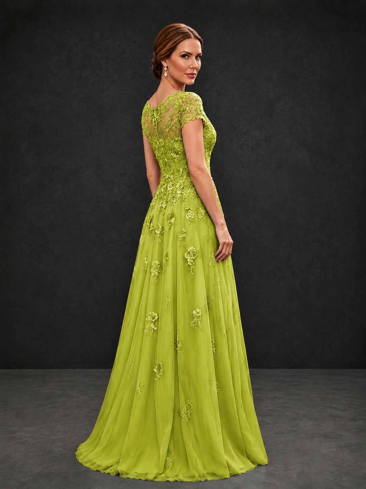 BOLODOO Chartreuse Cap Sleeve Lace Appliqué A-Line Formal Gown | Mother of the Bride Dress - Chartreuse - Chartreuse_2