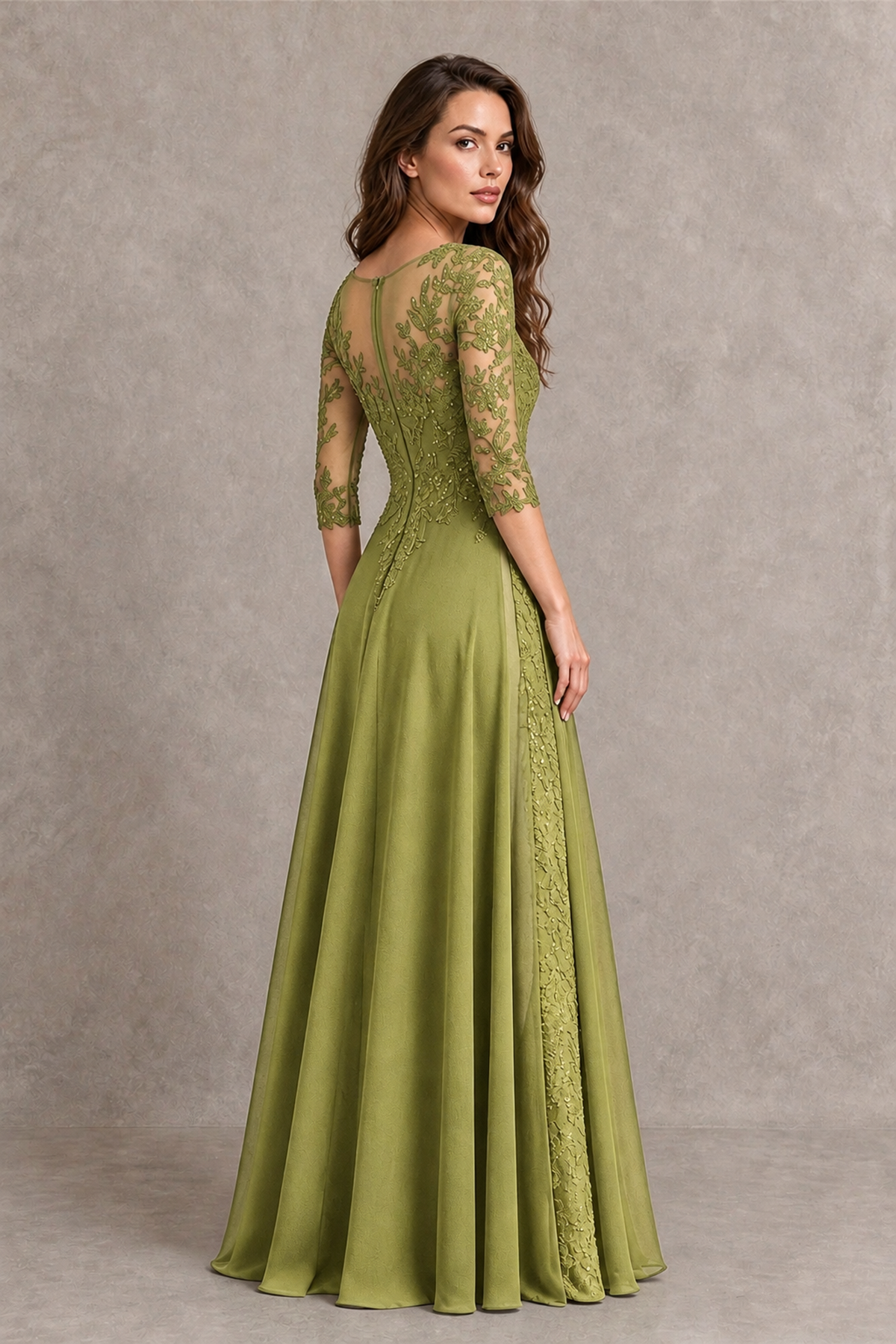 BOLODOO Midnight Chartreuse Beaded Lace Appliqué Chiffon A-Line Gown | Mother of the Bride & Formal Evening Dress - Chartreuse - Chartreuse_2