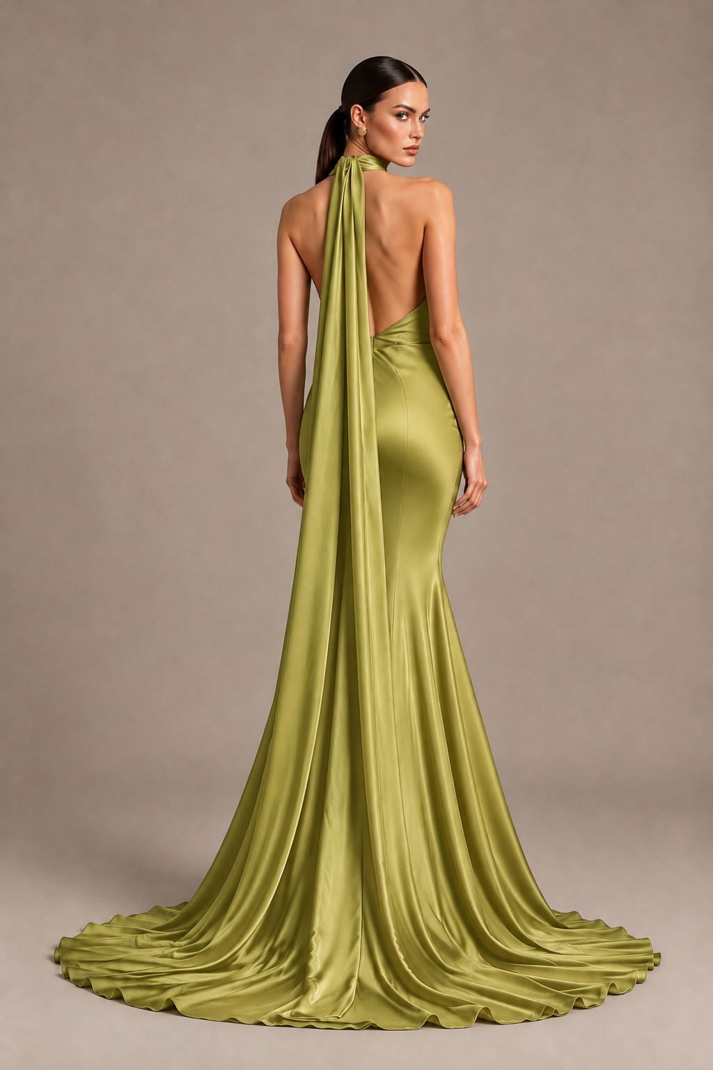 BOLODOO Chartreuse One-Shoulder Satin Mermaid Evening Dress with Scarf - Chartreuse - Chartreuse_2