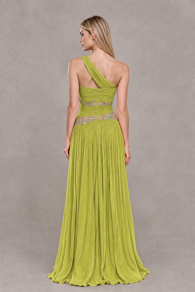 BOLODOO Chartreuse One-Shoulder Floral Applique A-Line Evening Dress - Chartreuse - Chartreuse_2